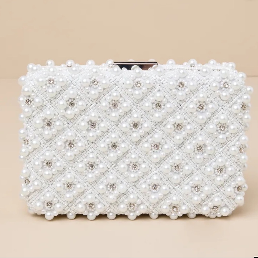 Lulus Utterly Elevated White Pearl Rhinestone Rec… - image 1